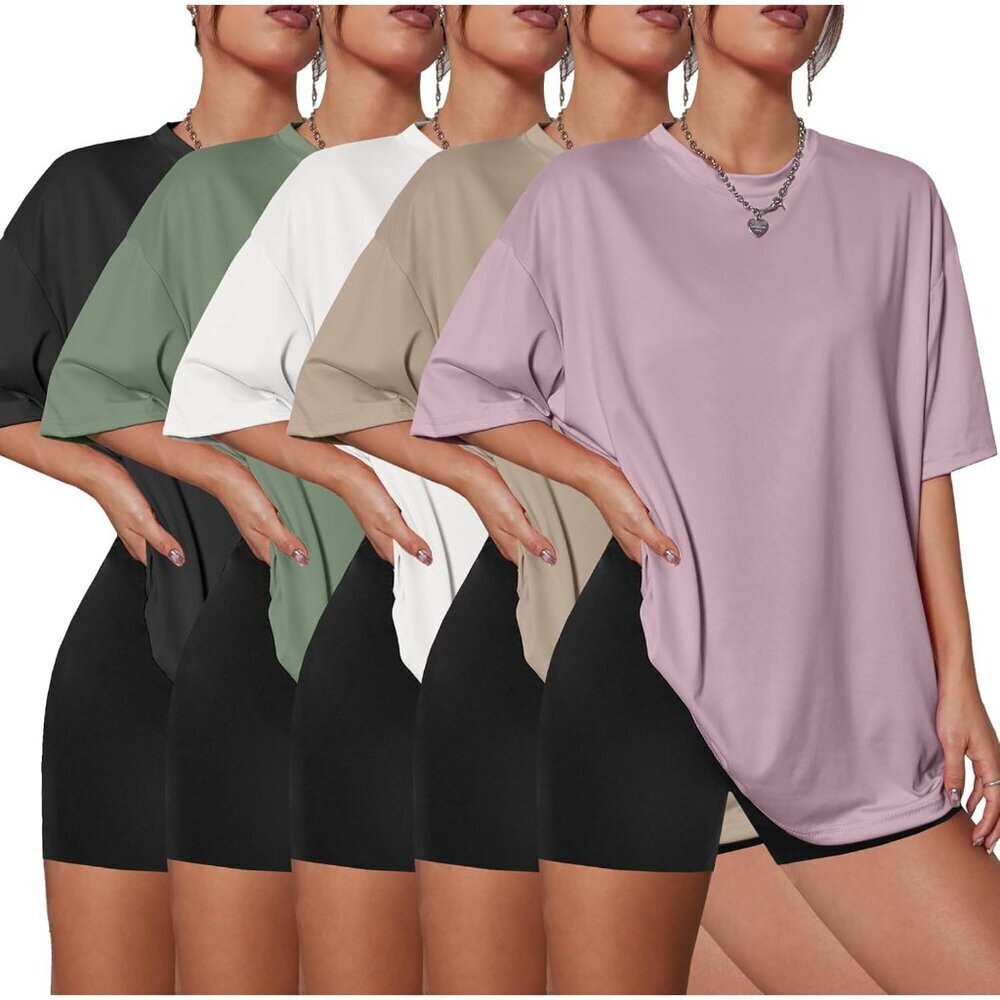 Women's Oversized Crew Neck T Shirts Plus Size Loose Fit Summer Workout
